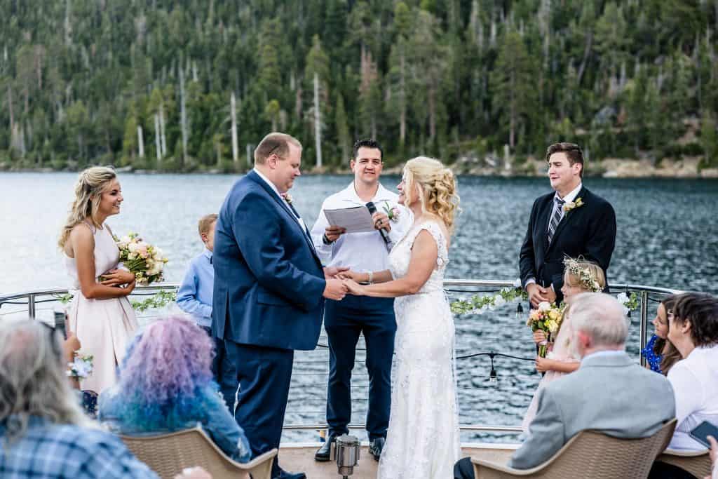 A couple eloping in the middle of Lake Tahoe