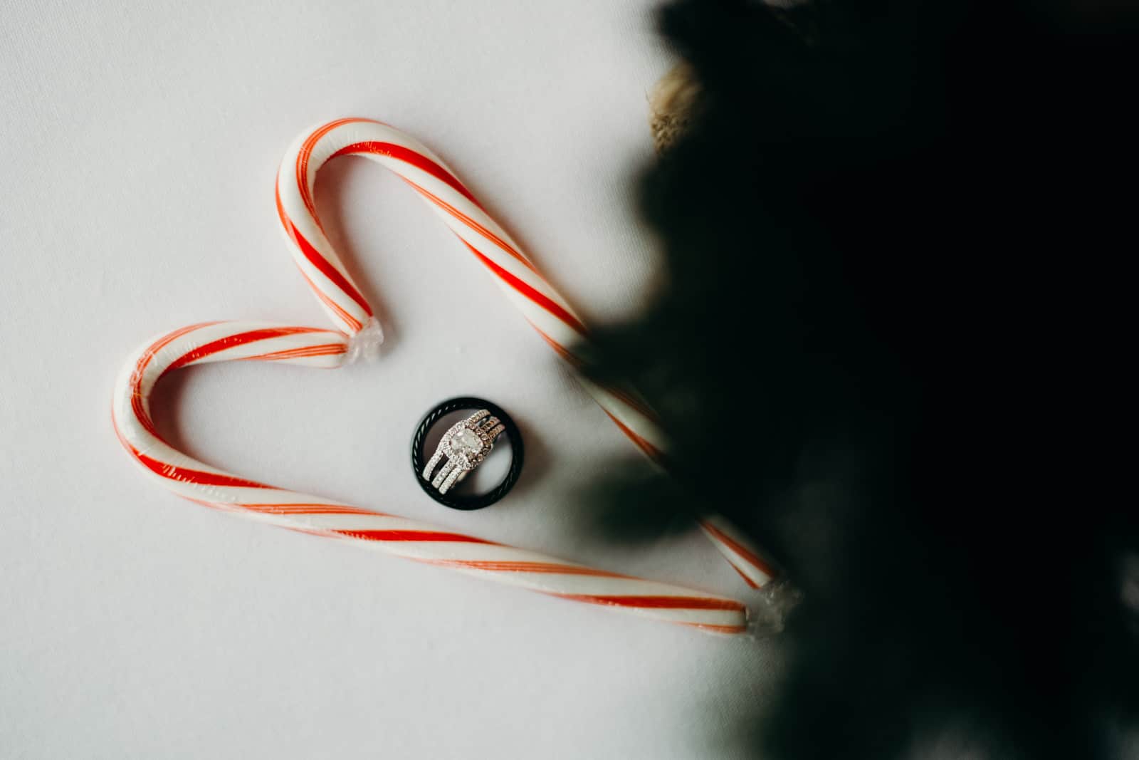 Wedding rings and candy canes